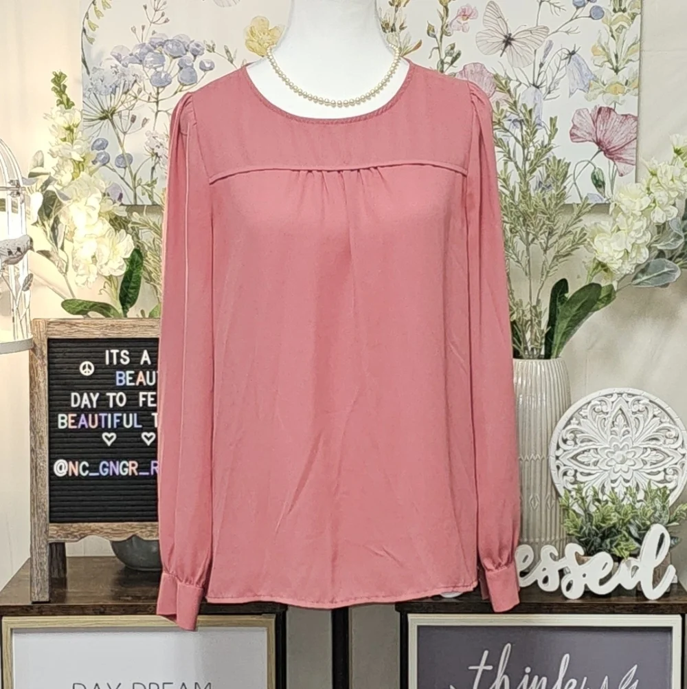 J. CREW SIZE XS BUTTON SLEEVE LOOSE FITTING CASUAL BLOUSE IN MAUVE\BLUSH PINK
